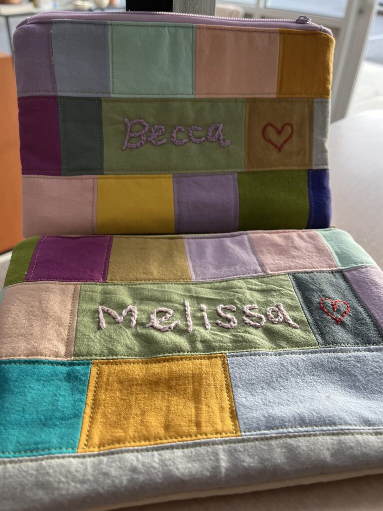 Handmade Quilts, Pouches & Fabric Gifts | Hand Stitched Pieces custom name patchwork quilting detail